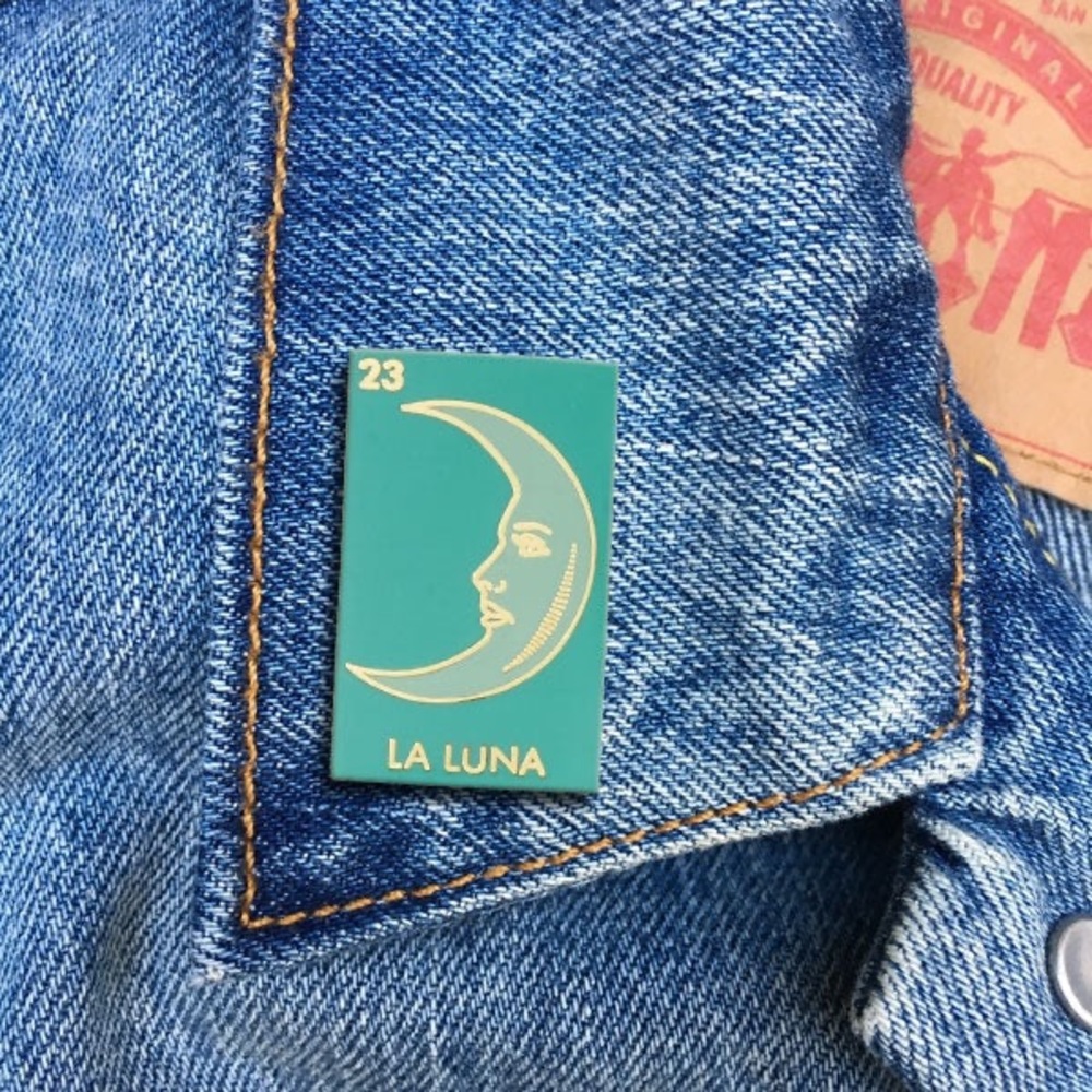 La Luna Enamel Pin - The Moon Green & Gold Secure Backing - Great Gift! 🎁 🌙